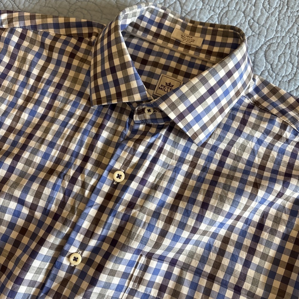 Peter Millar Mens Large Plaid Cotton Long Sleeve Button Down